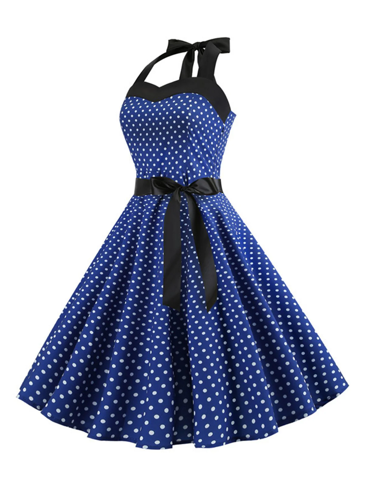 Robe Cocktail à Pois Bleue années 1950 - Image 2
