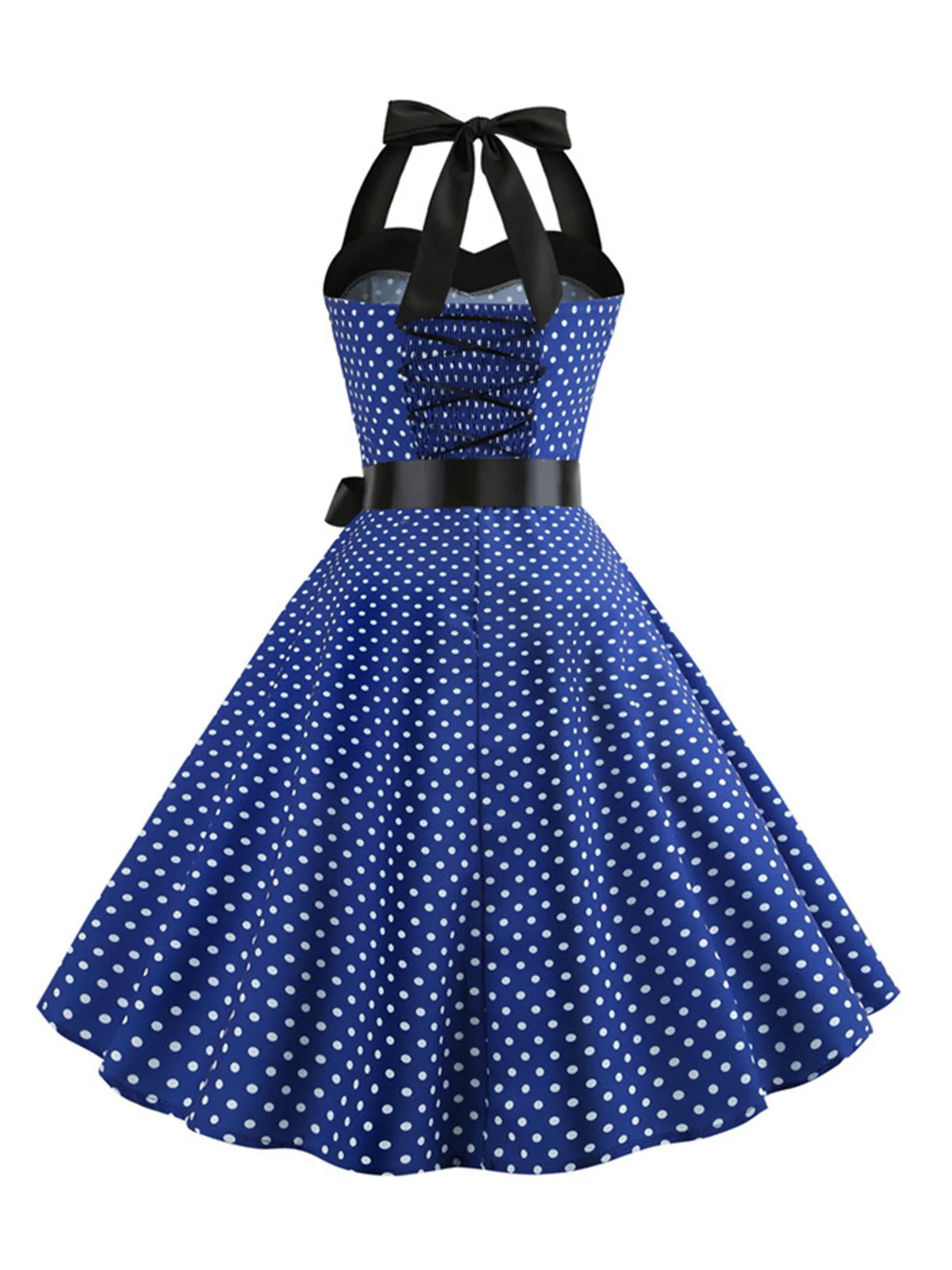 Robe Cocktail à Pois Bleue années 1950 - Image 3