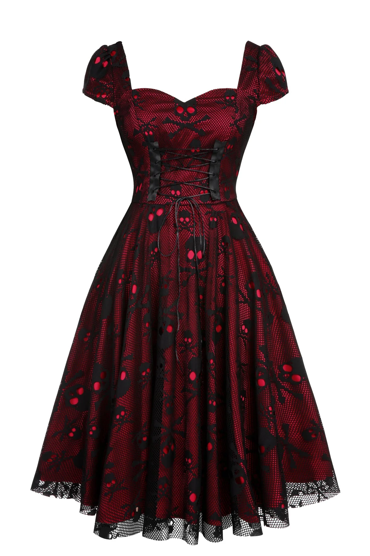 Robe trapèze en maille tête de mort rouge vin des années 1950 - Image 3