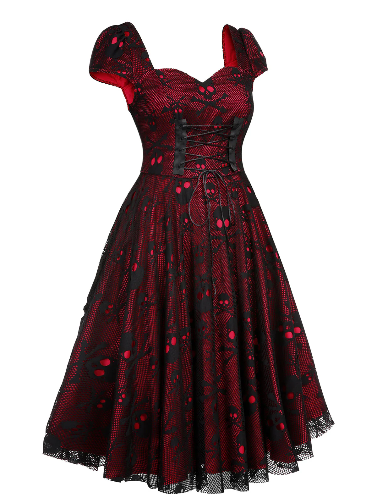 Robe trapèze en maille tête de mort rouge vin des années 1950 - Image 5