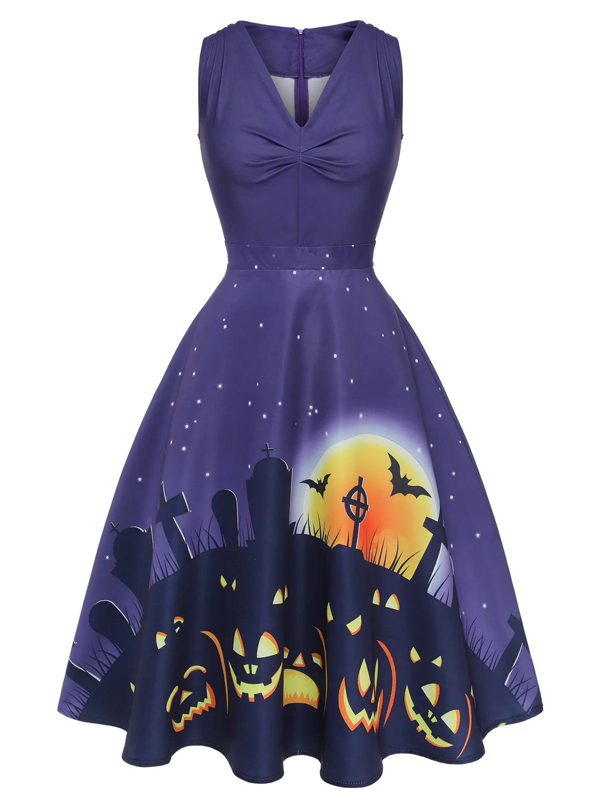 Robe trapèze à encolure en V violet foncé des années 1950 - Image 2