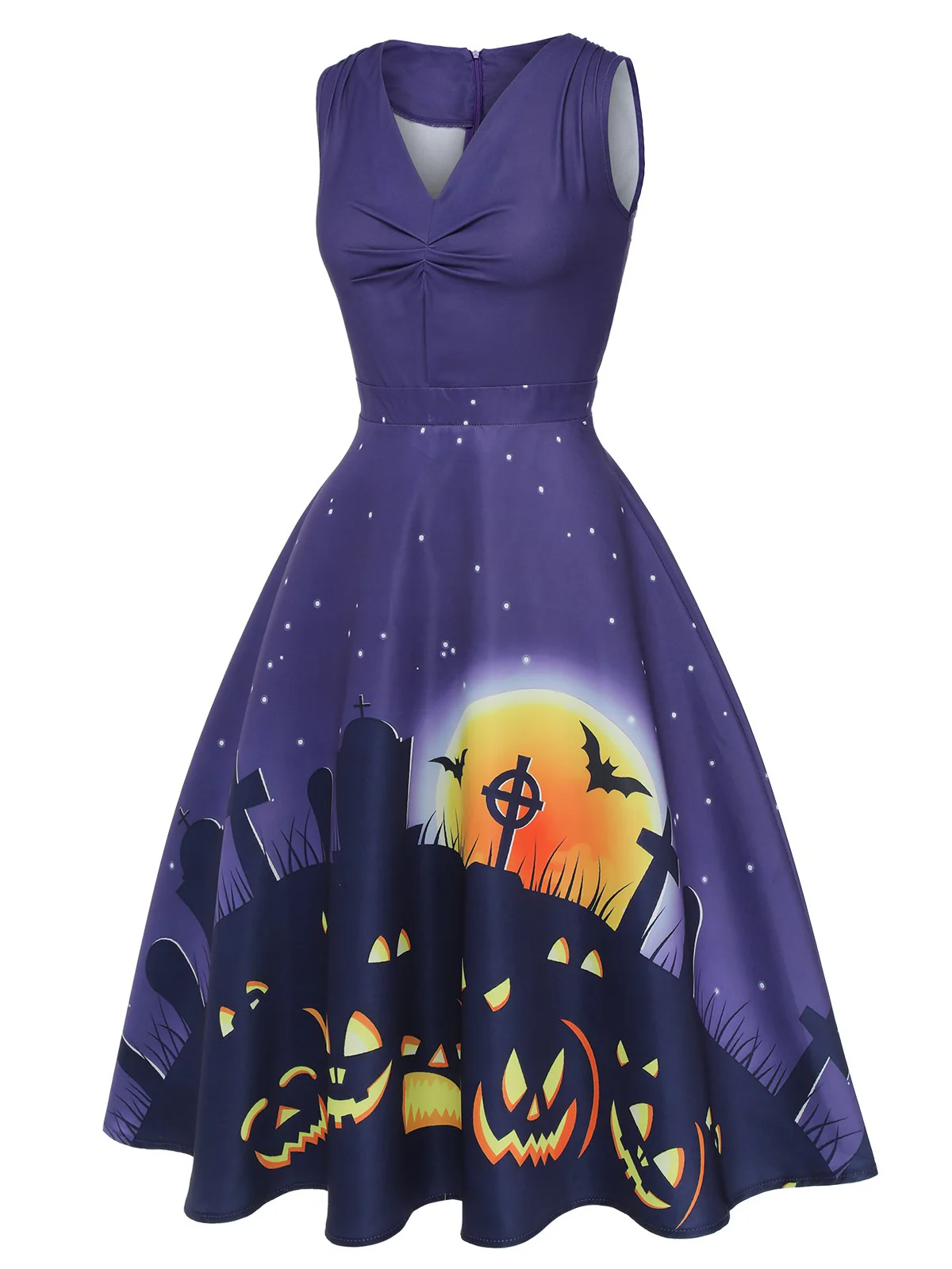Robe trapèze à encolure en V violet foncé des années 1950 - Image 3