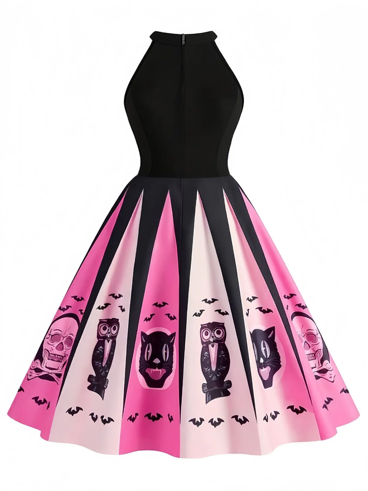 Robe trapèze noire et rose imprimé effrayant Halloween années 1950 - Image 2
