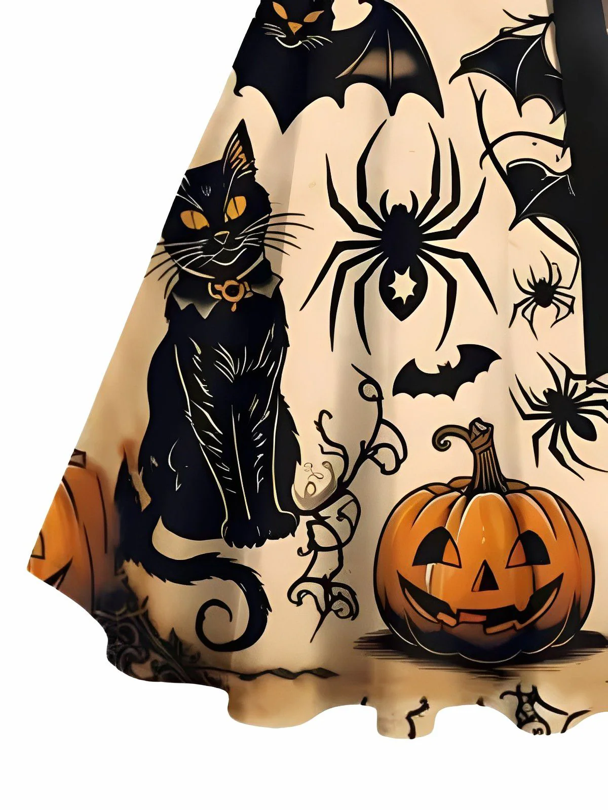 Robe trapèze orange imprimé citrouille et chat noir Halloween années 1950 - Image 4