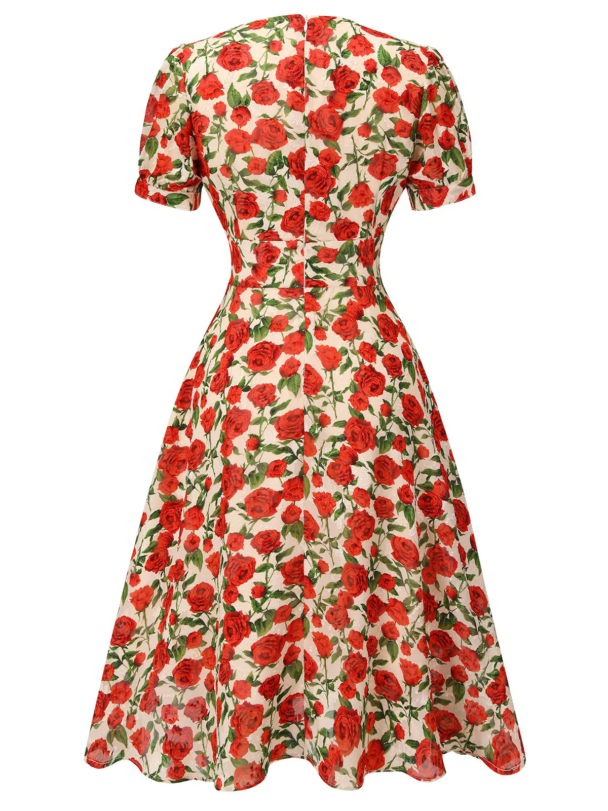 Robe trapèze rose à col en V des années 1940 rouge - Image 4