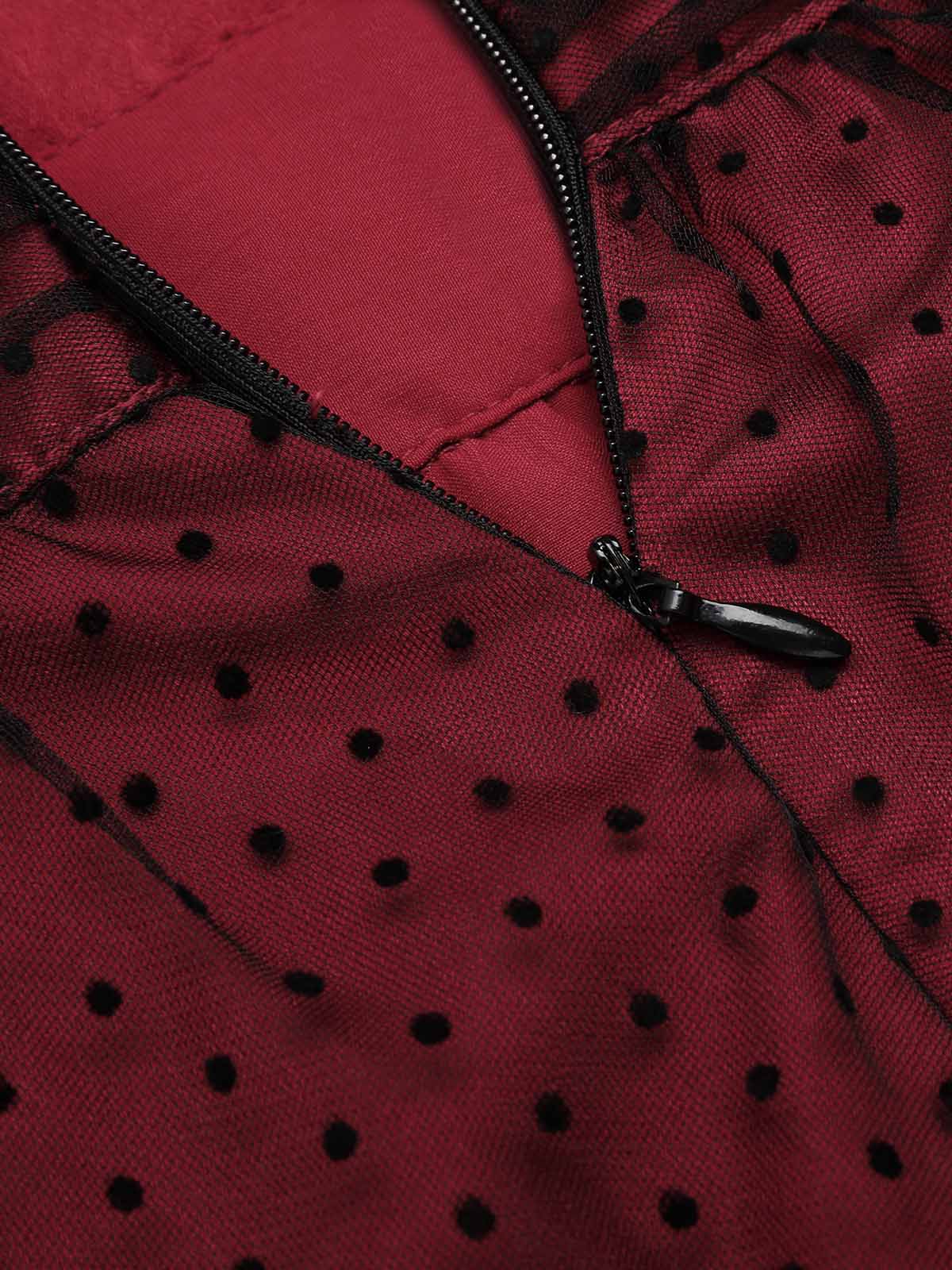 Robe trapèze rouge années 50 en maille à pois cocktail chic - Image 11