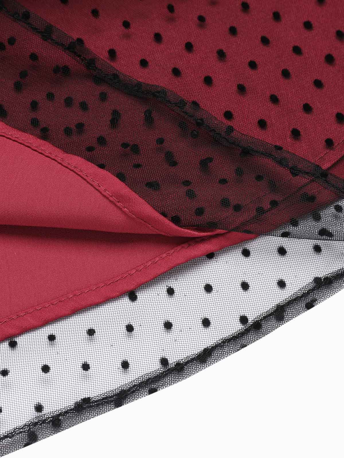 Robe trapèze rouge années 50 en maille à pois cocktail chic - Image 12