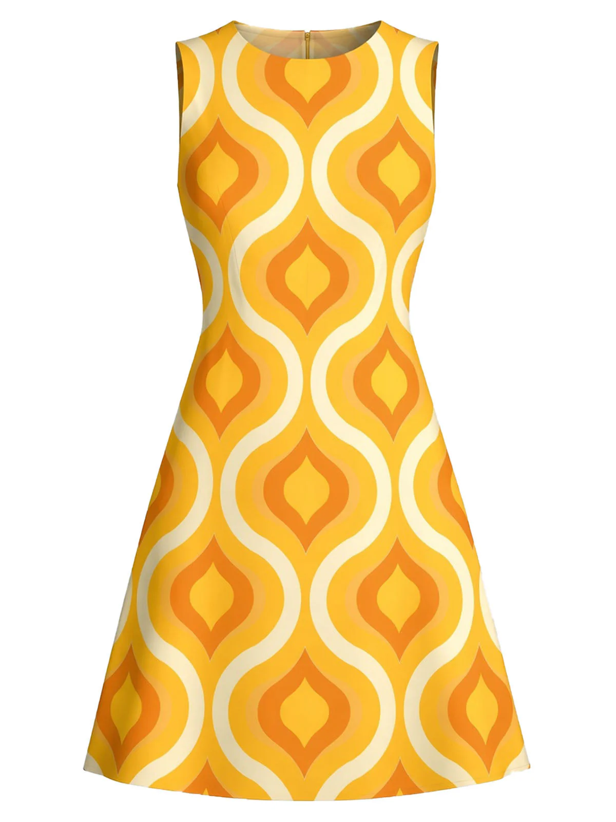 [Prévente] Robe trapèze sans manches orange motif géométrique années 60 - Image 2