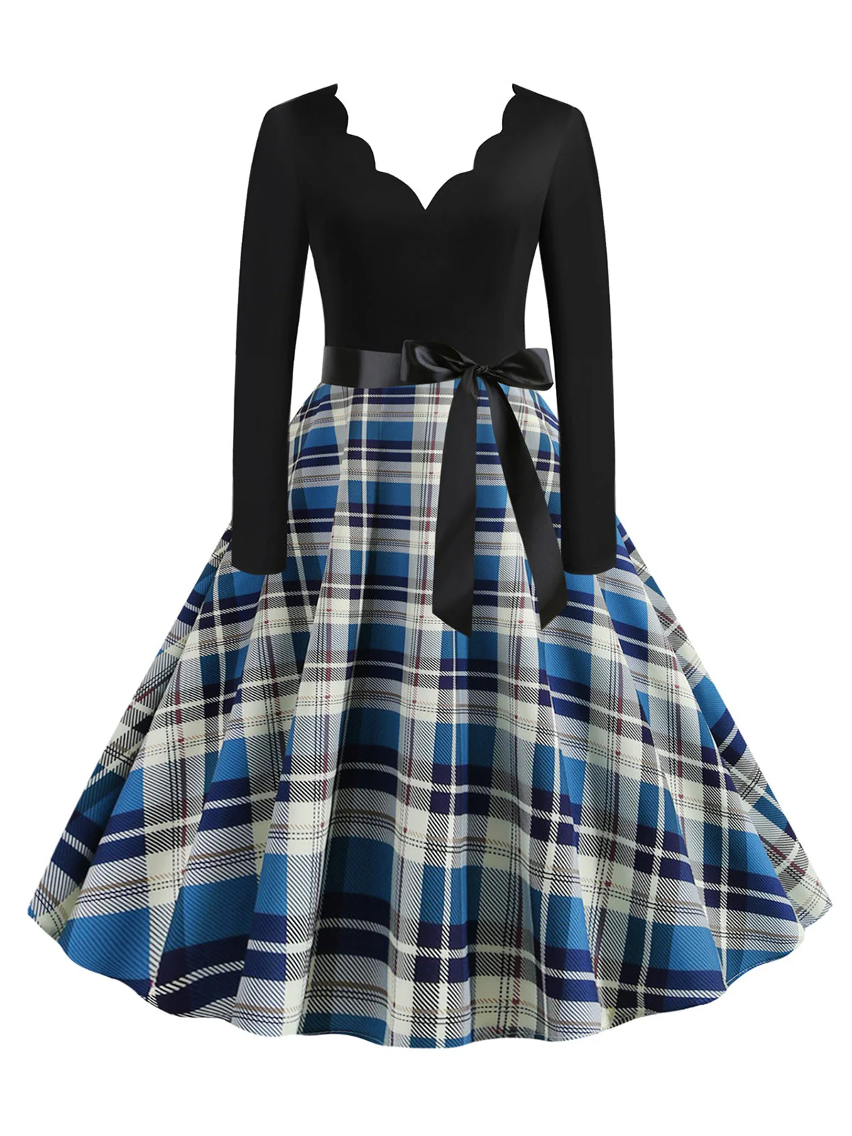 Robe trapèze à carreaux et nœud des années 1950 - Image 4