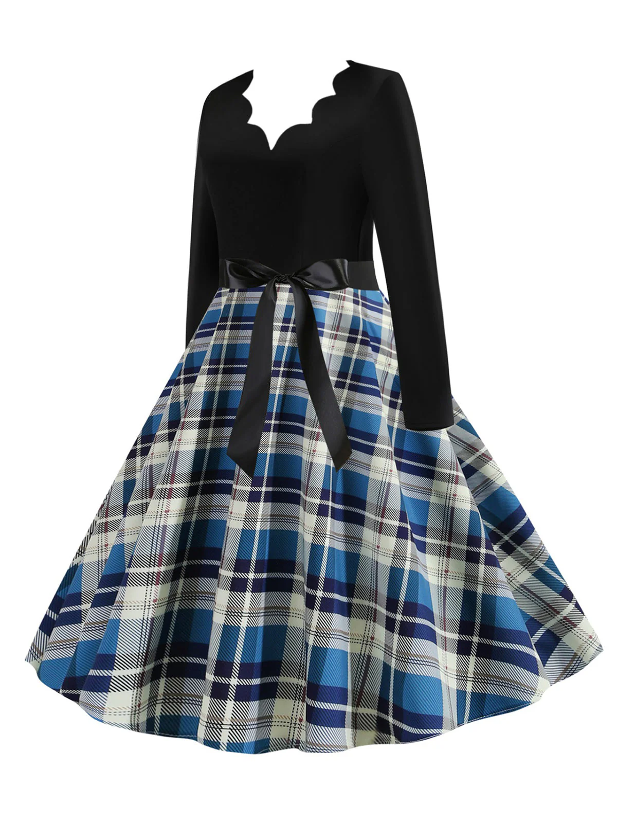 Robe trapèze à carreaux et nœud des années 1950 - Image 5