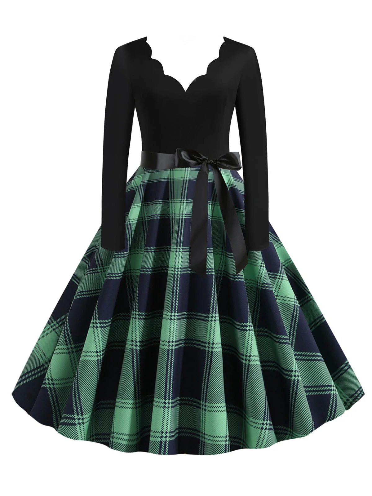 Robe trapèze à carreaux et nœud des années 1950 - Image 6