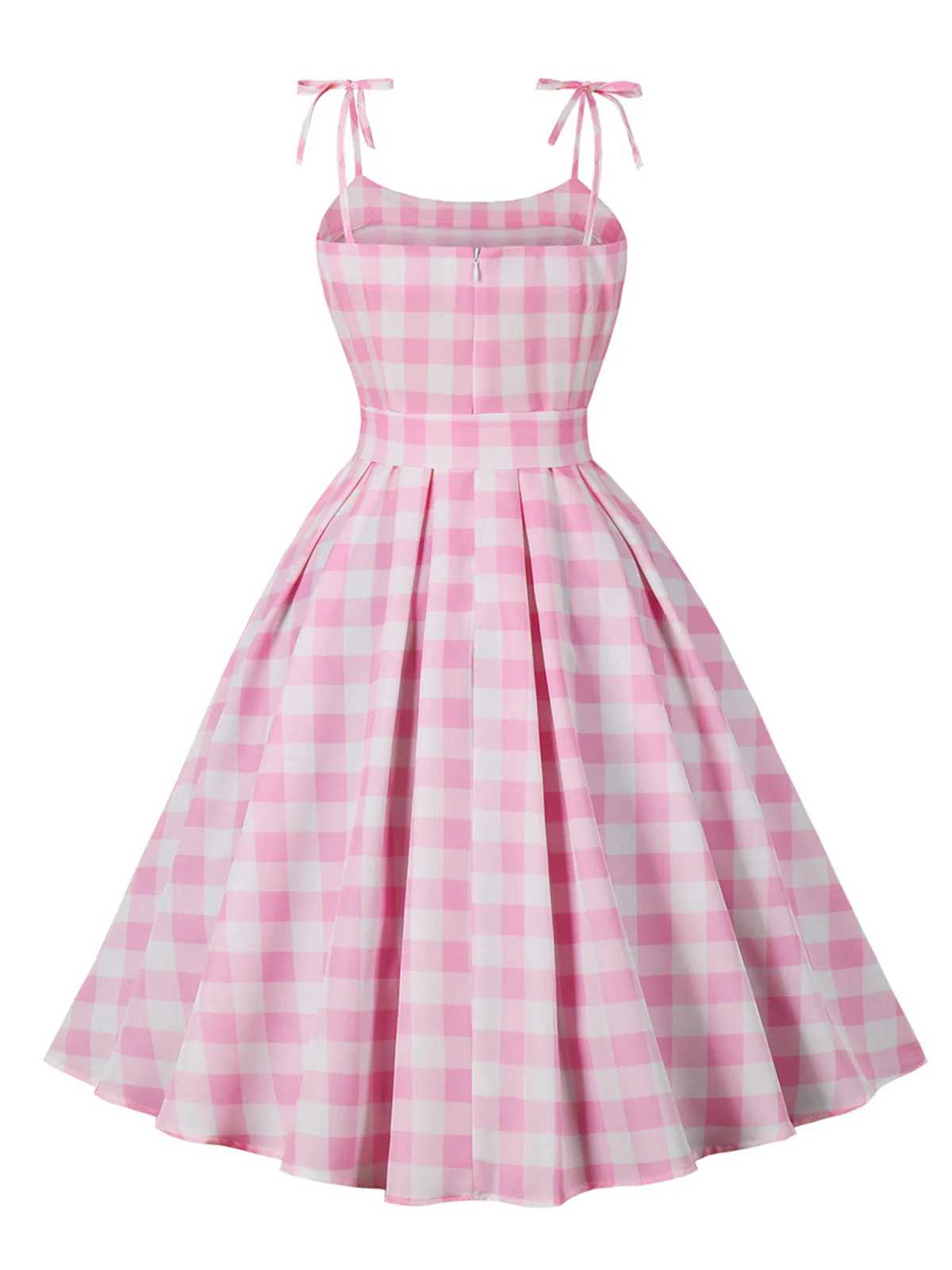 Robe trapèze à carreaux rose années 1950 à bretelles spaghetti - Image 4