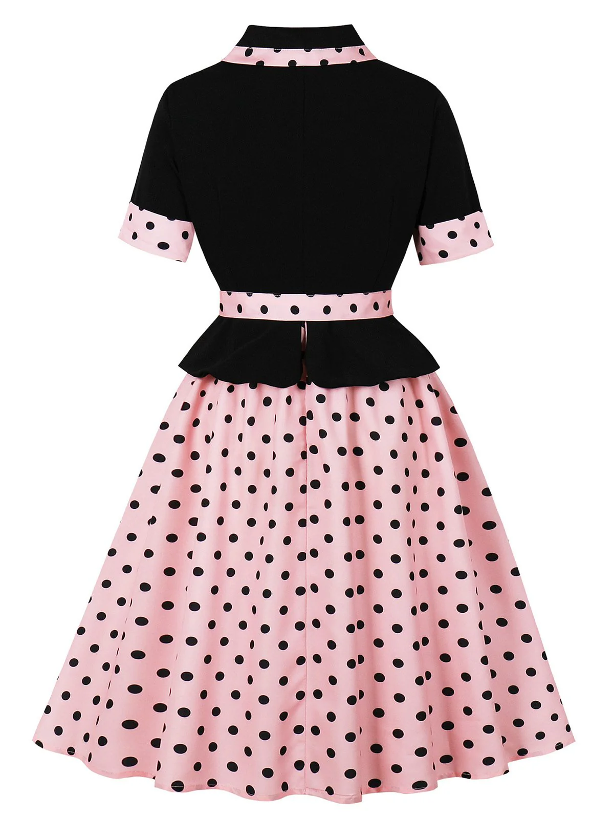 Robe trapèze à ceinture et revers à pois années 1950 - Image 2