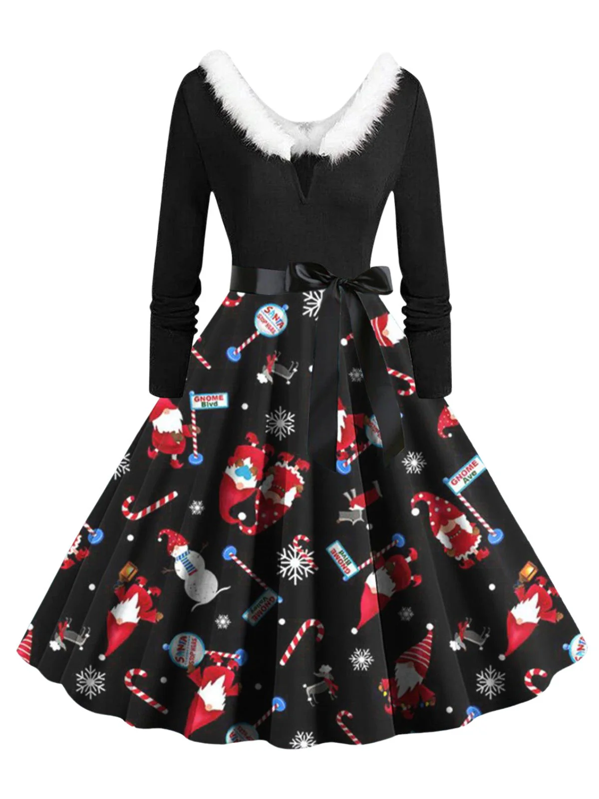 Robe trapèze à col en V et col en fourrure des années 1950 - Image 4