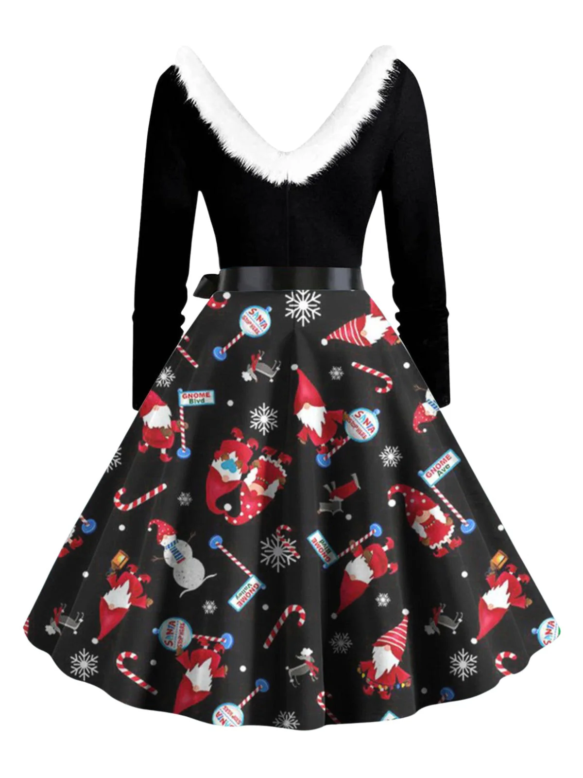 Robe trapèze à col en V et col en fourrure des années 1950 - Image 5