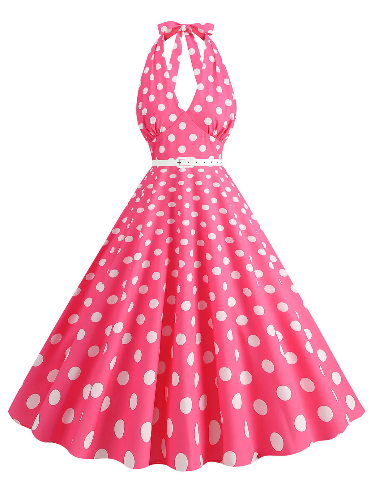 Robe trapèze à imprimé pois et dos nu des années 1950 - Image 10