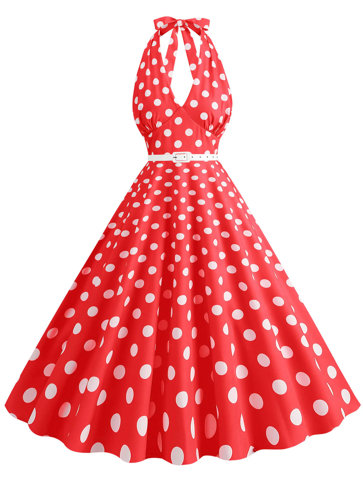Robe trapèze à imprimé pois et dos nu des années 1950 - Image 14