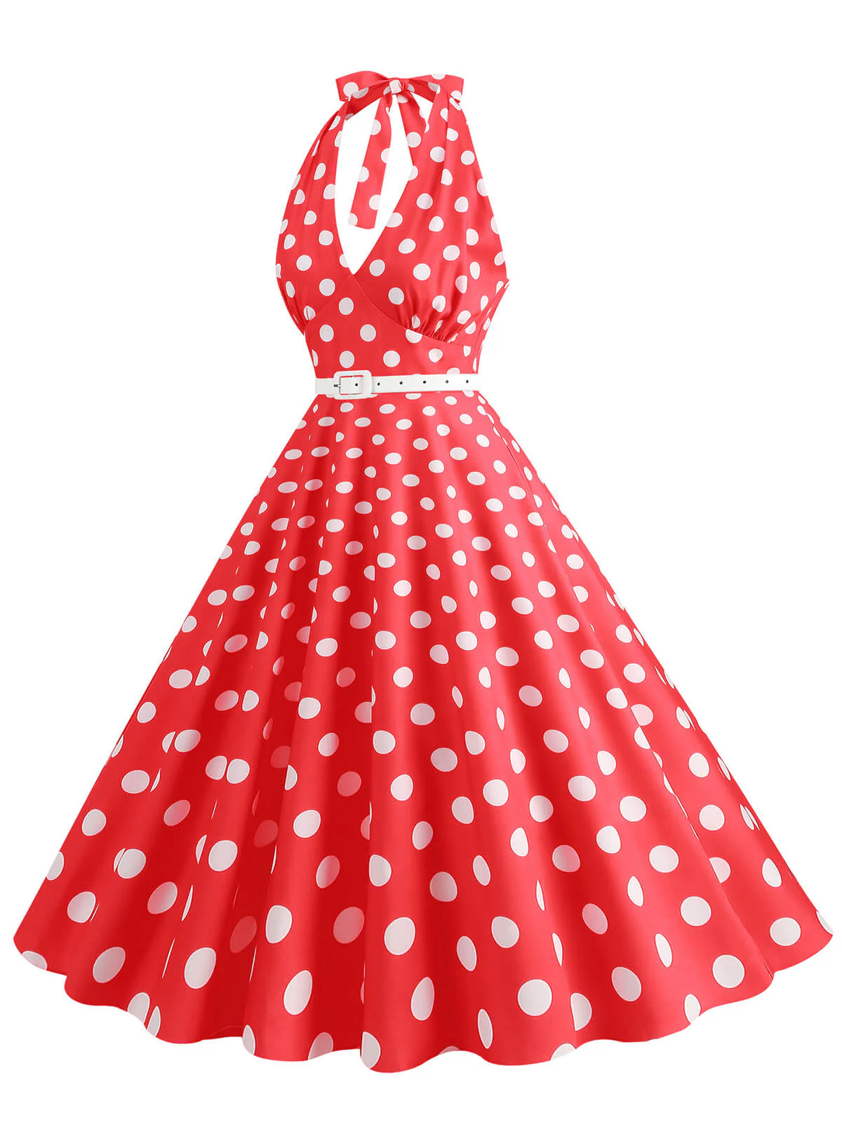 Robe trapèze à imprimé pois et dos nu des années 1950 - Image 15