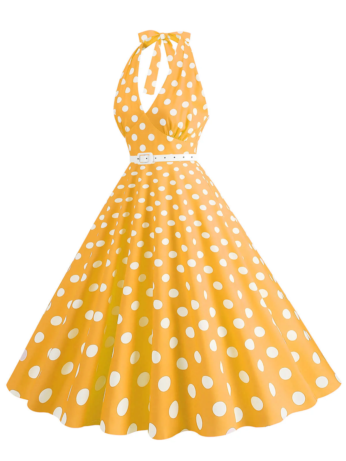 Robe trapèze à imprimé pois et dos nu des années 1950 - Image 18