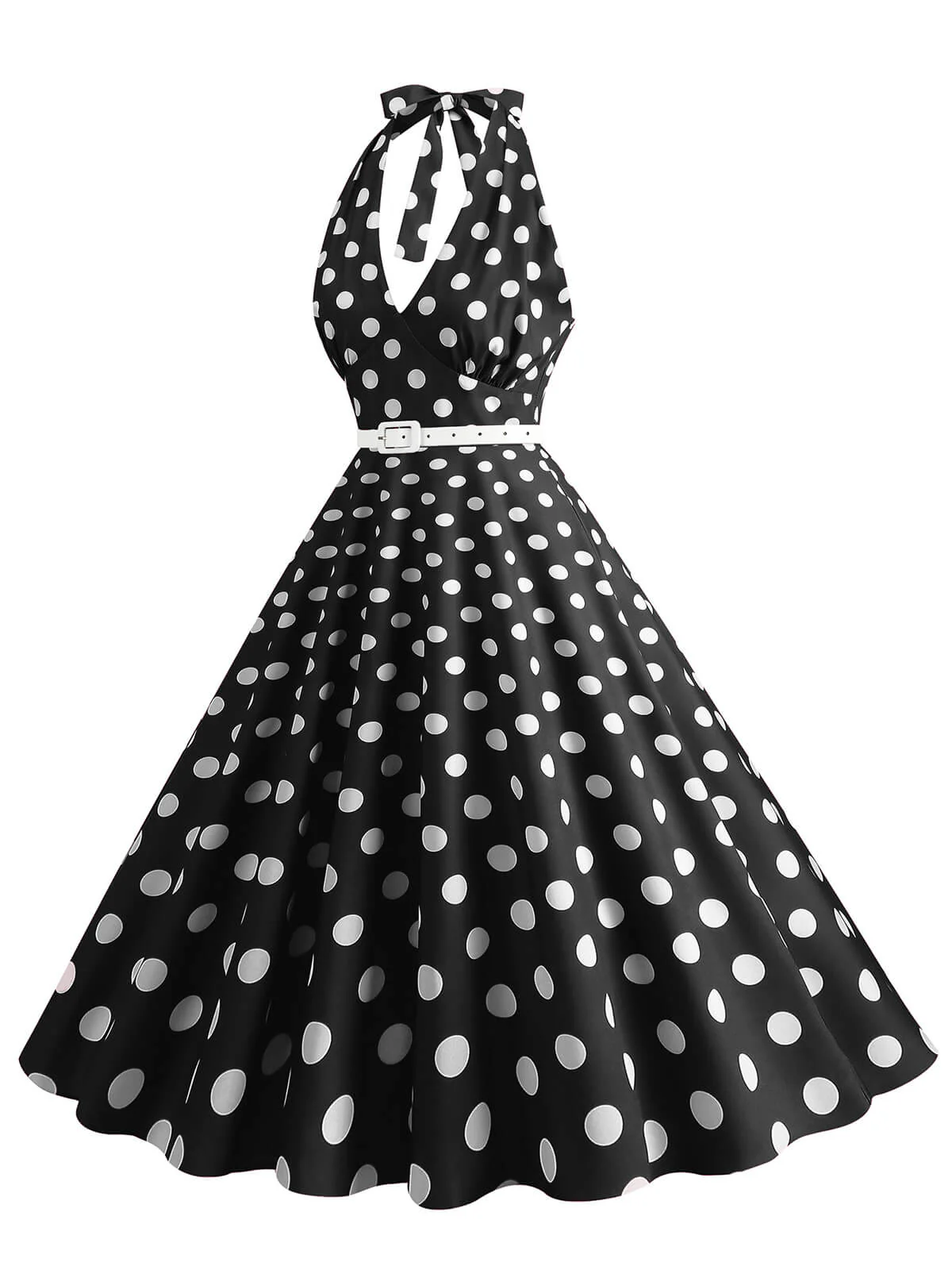 Robe trapèze à imprimé pois et dos nu des années 1950 - Image 2