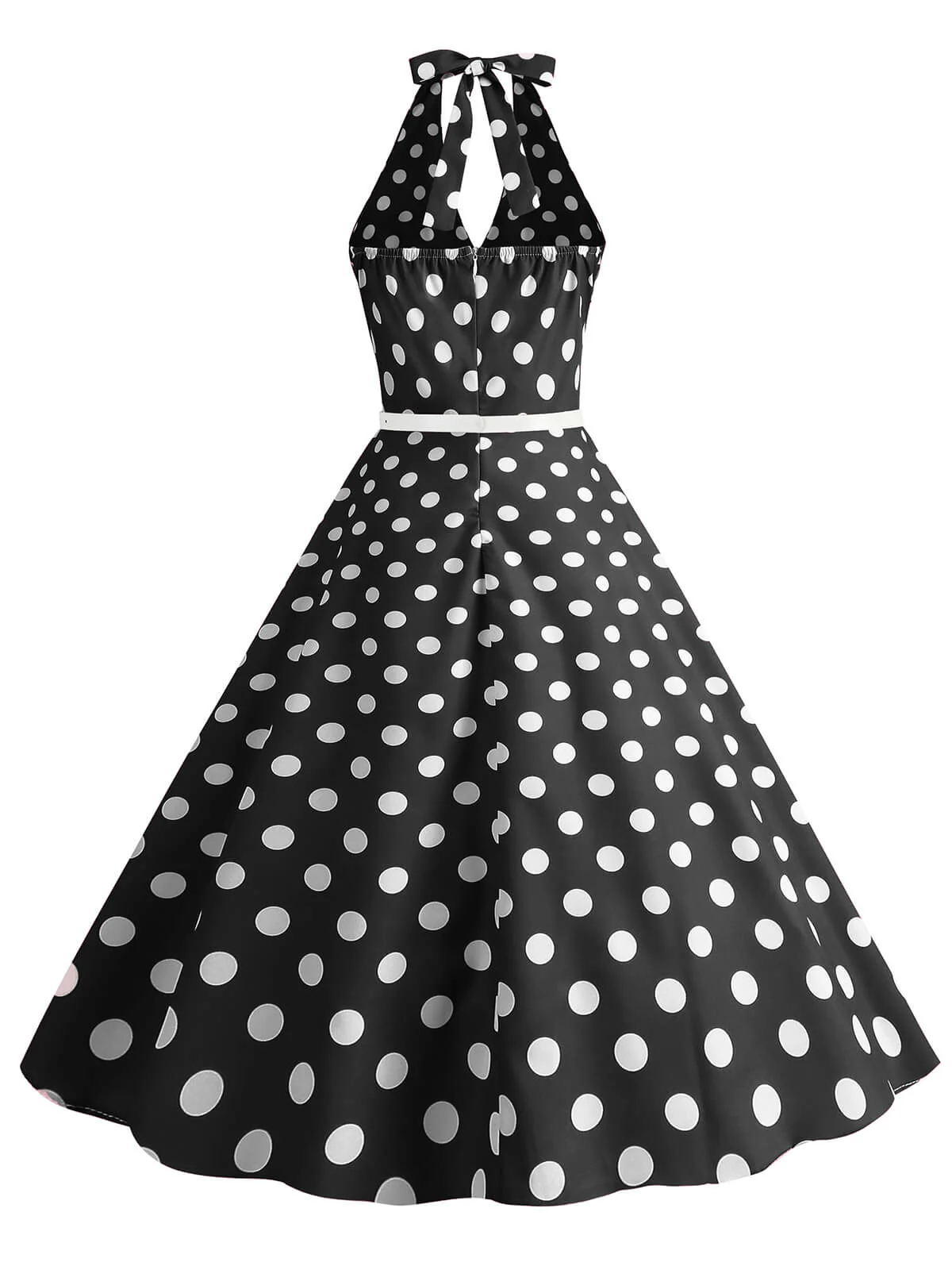 Robe trapèze à imprimé pois et dos nu des années 1950 - Image 3