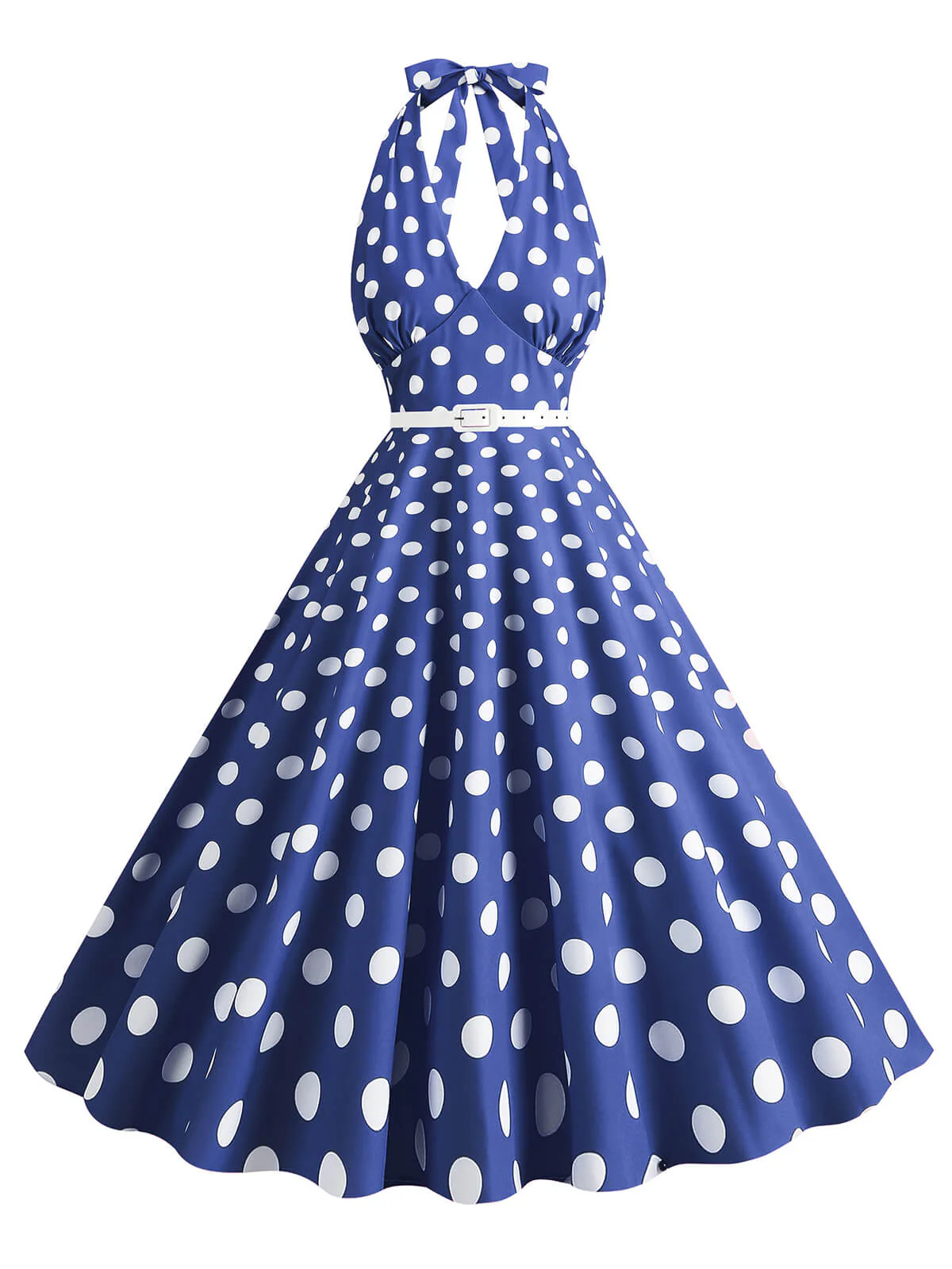 Robe trapèze à imprimé pois et dos nu des années 1950 - Image 4