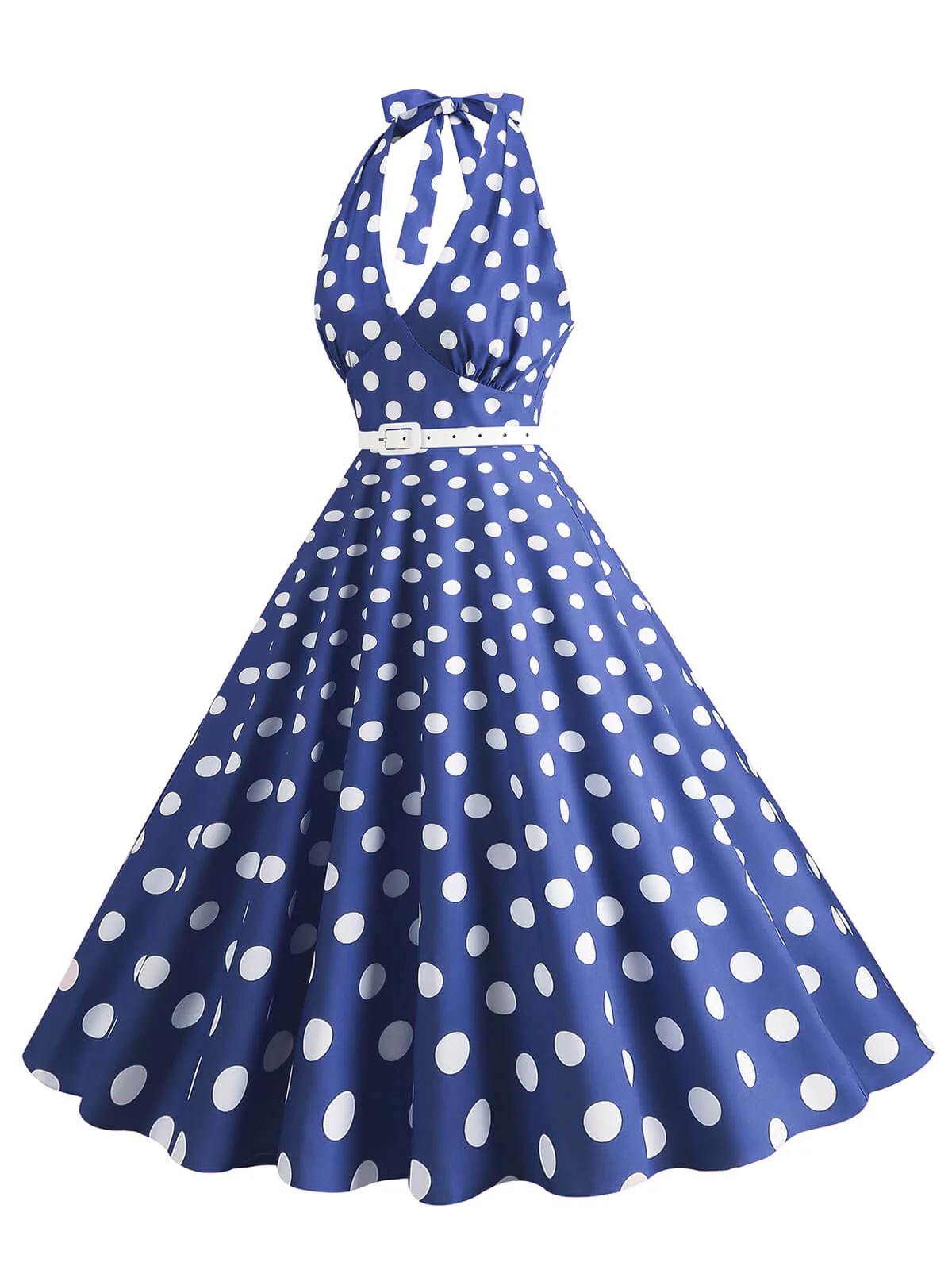 Robe trapèze à imprimé pois et dos nu des années 1950 - Image 5