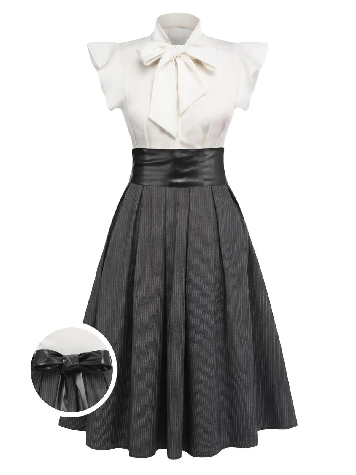 Robe trapèze à lacets blanche et grise 1950s Cocktail - Image 2
