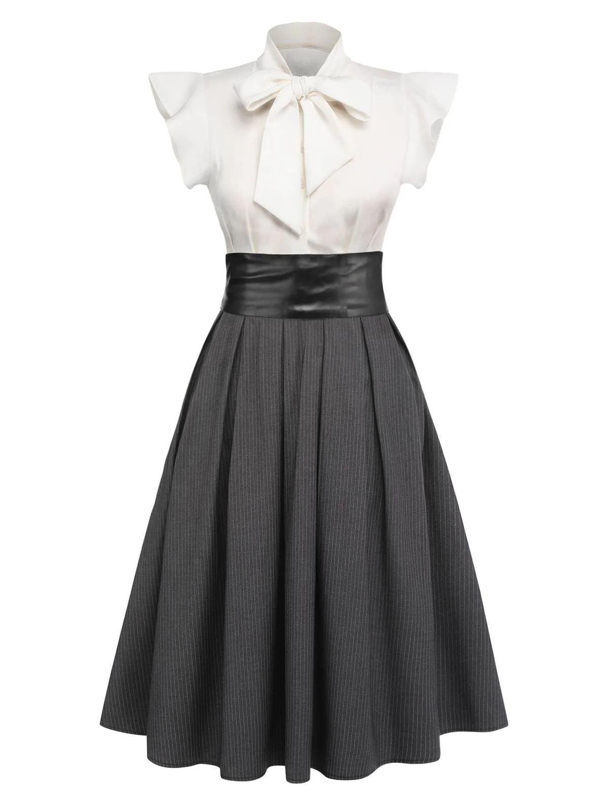 Robe trapèze à lacets blanche et grise 1950s Cocktail - Image 3