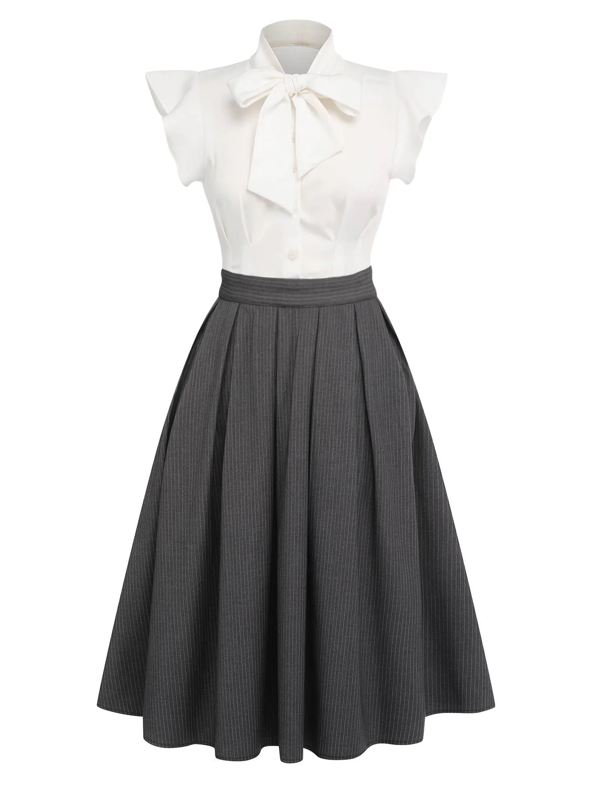 Robe trapèze à lacets blanche et grise 1950s Cocktail - Image 4