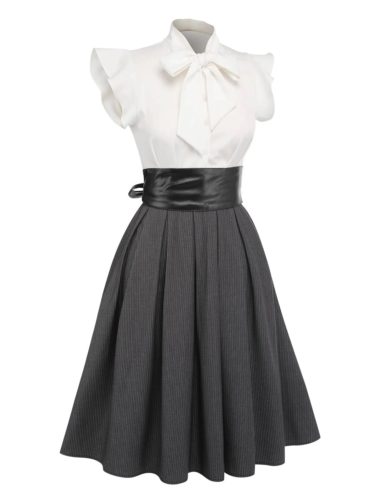 Robe trapèze à lacets blanche et grise 1950s Cocktail - Image 5