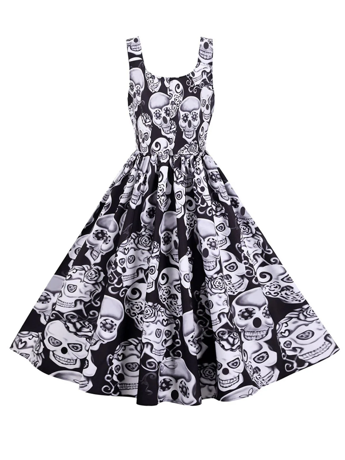 Robe trapèze à motif crâne Halloween années 1950 - Image 3