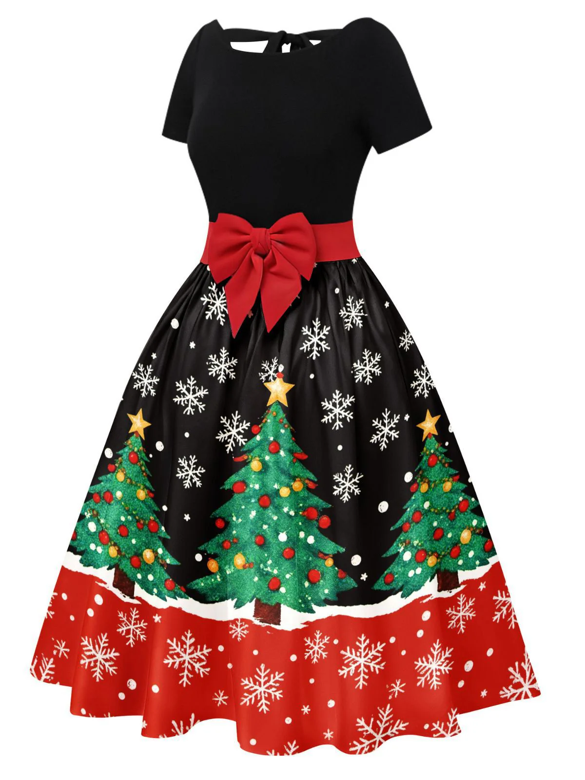 Robe trapèze à nœud et patchwork sapin de Noël années 1950 - Image 15