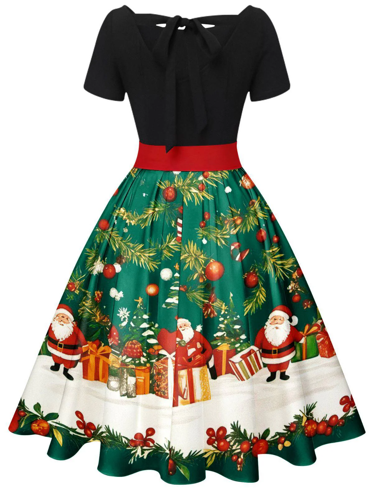 Robe trapèze à nœud et patchwork sapin de Noël années 1950 - Image 8