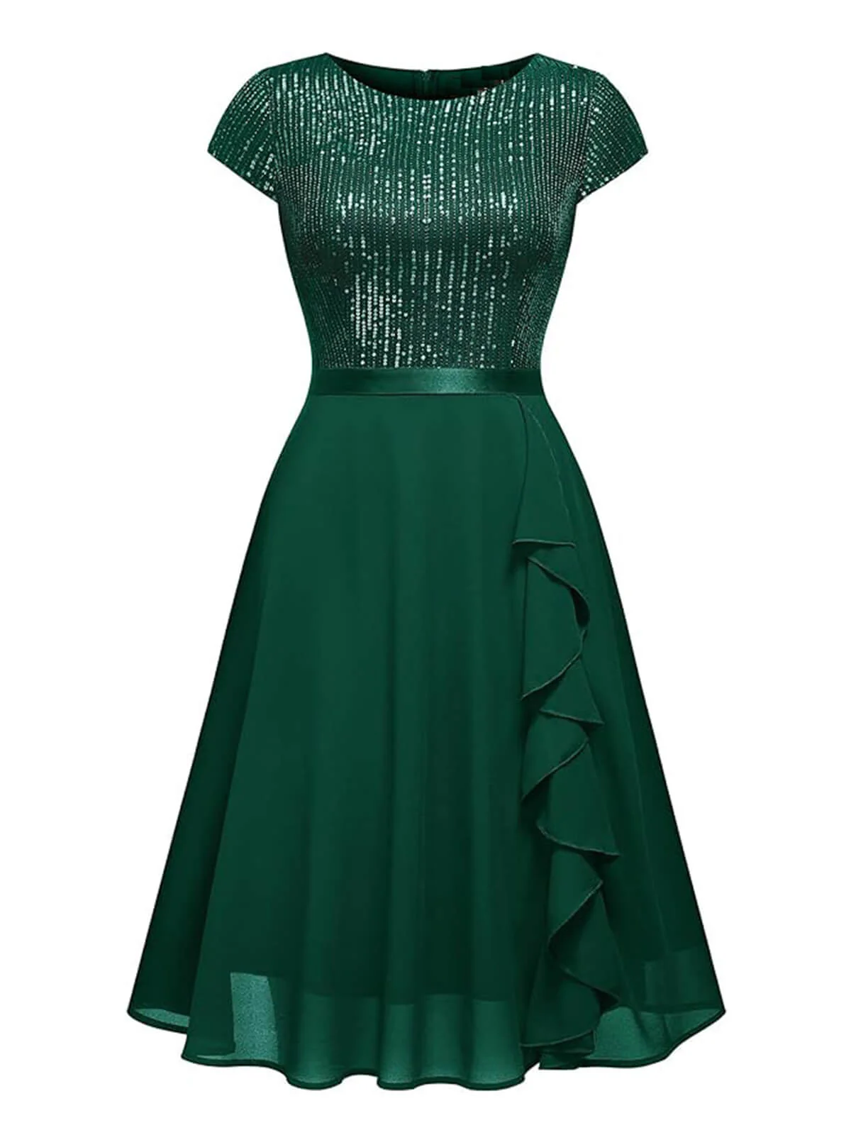 Robe trapèze à volants en mousseline de soie à paillettes des années 1940 - Image 3