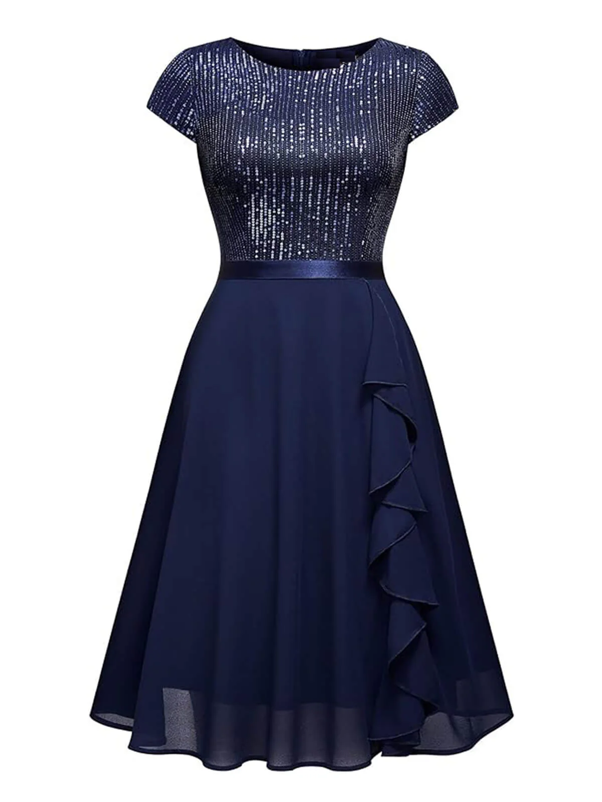 Robe trapèze à volants en mousseline de soie à paillettes des années 1940 - Image 5