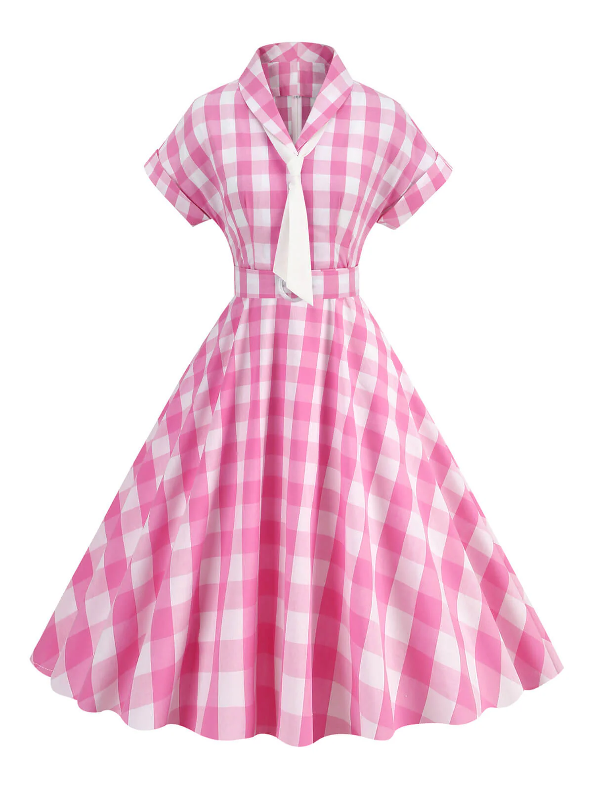 Robe trapèze années 1950 à carreaux et revers - Image 2