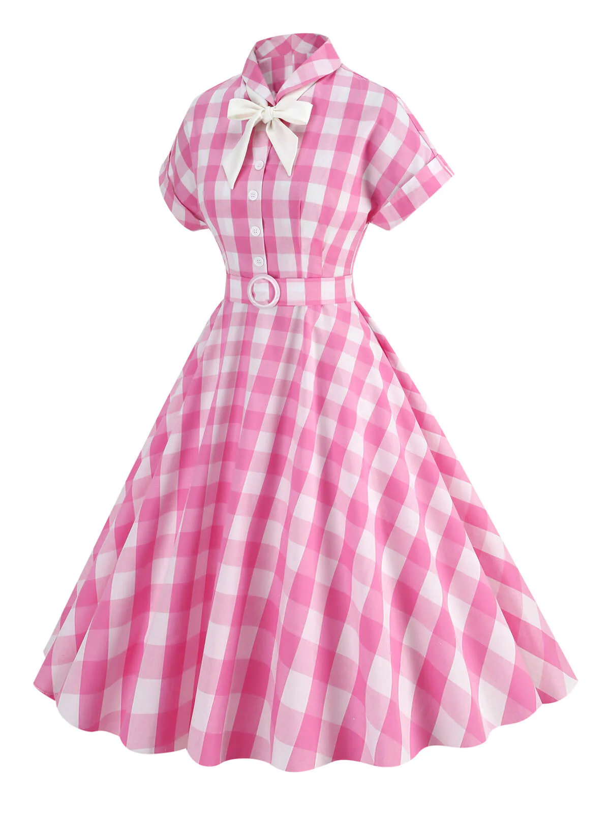 Robe trapèze années 1950 à carreaux et revers - Image 3