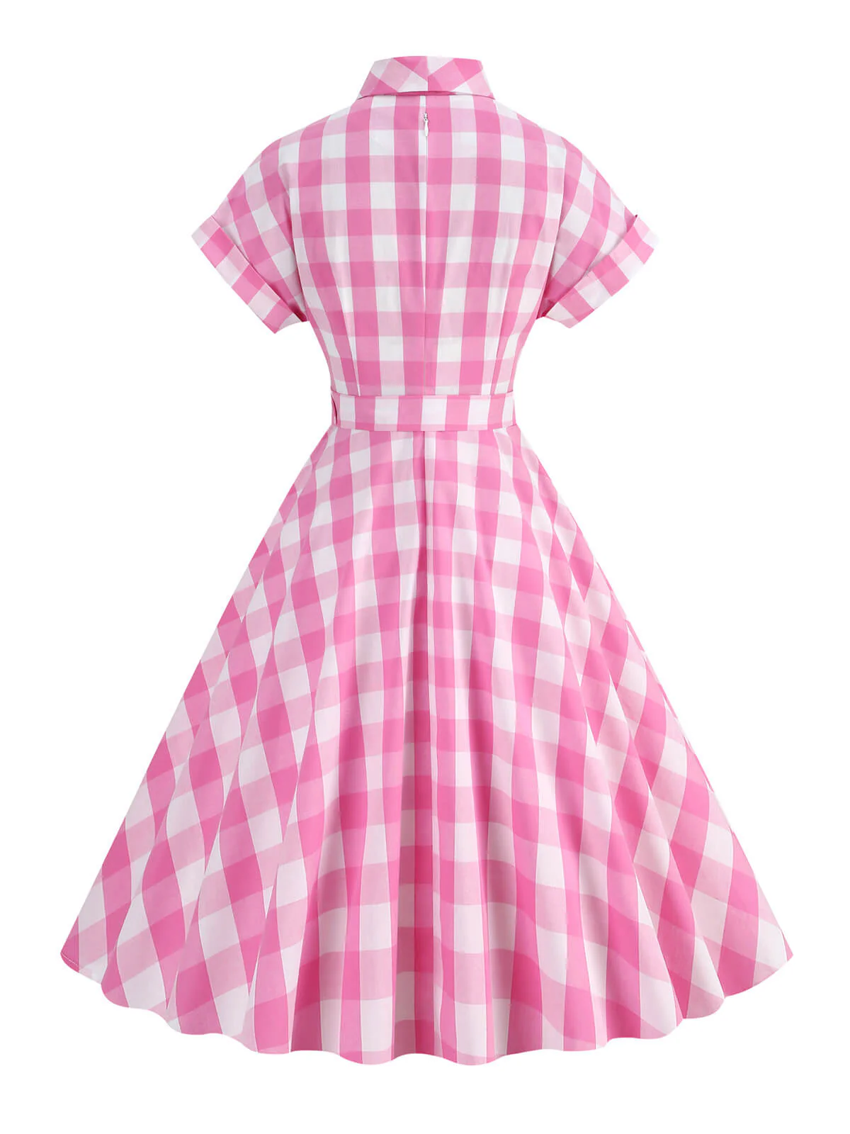 Robe trapèze années 1950 à carreaux et revers - Image 5