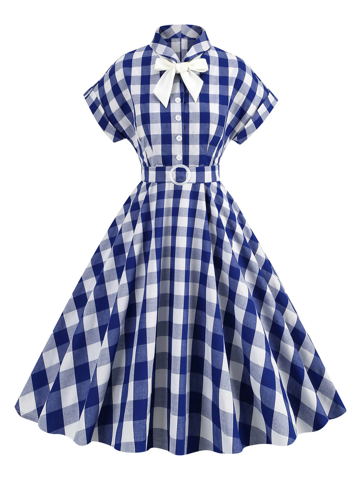 Robe trapèze années 1950 à carreaux et revers - Image 7