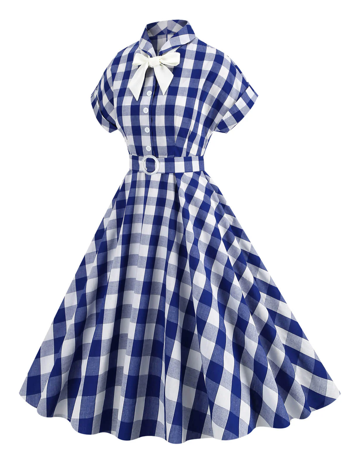 Robe trapèze années 1950 à carreaux et revers - Image 8