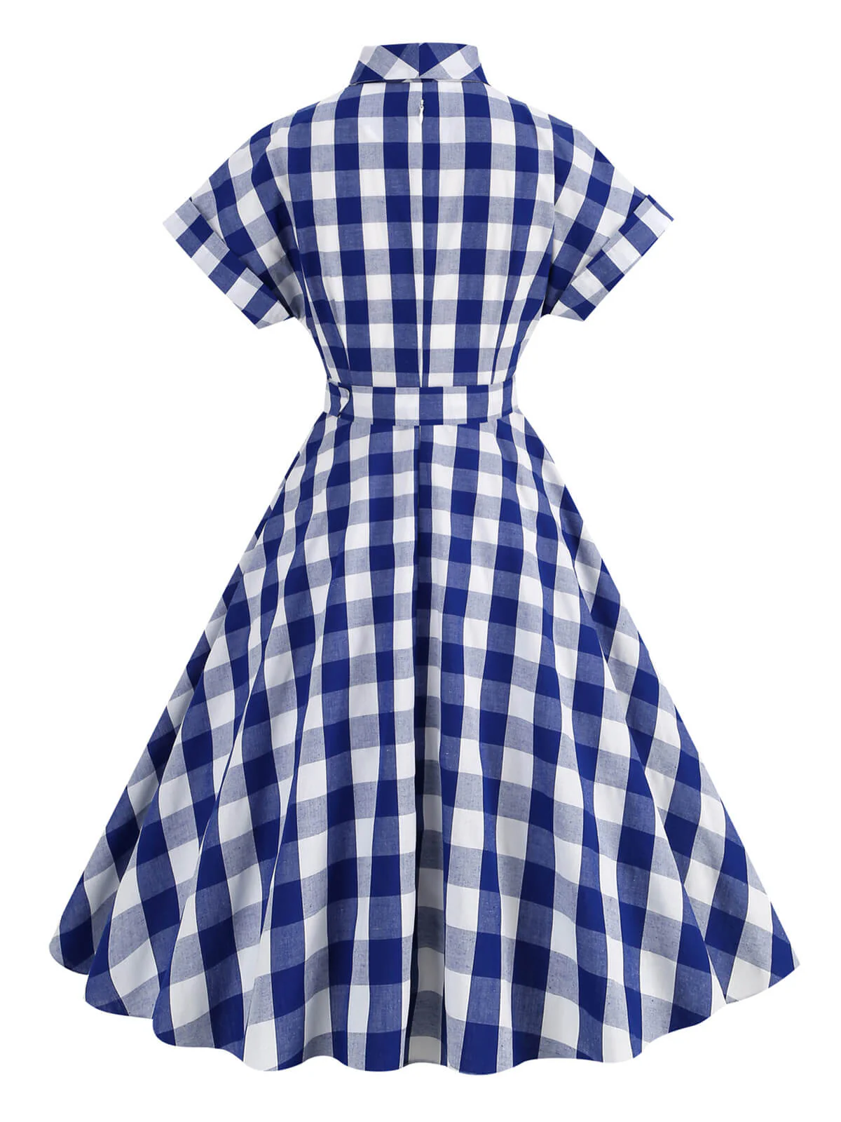 Robe trapèze années 1950 à carreaux et revers - Image 9
