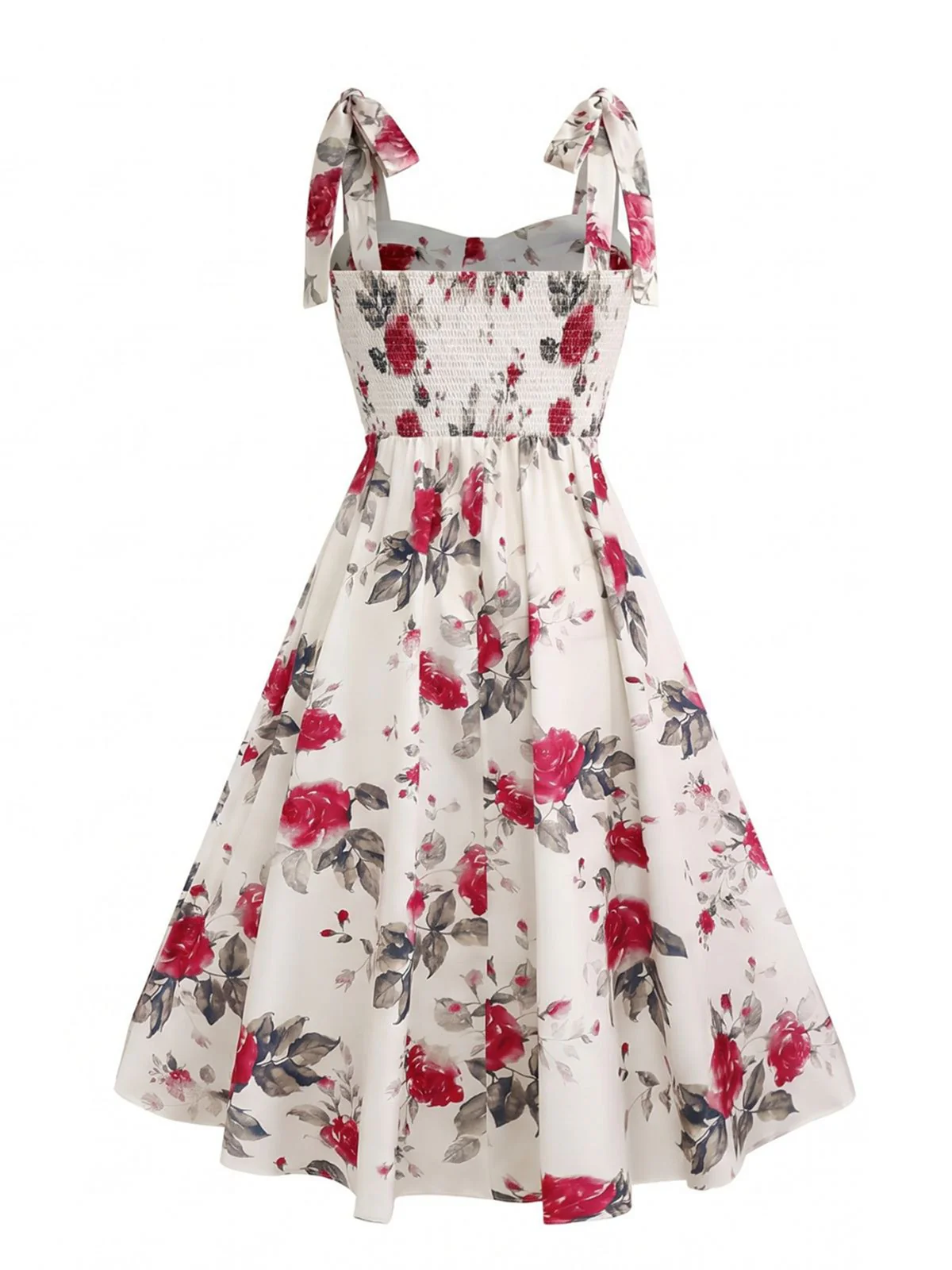 Robe trapèze blanche à lacets et imprimé roses des années 1950 - Image 2
