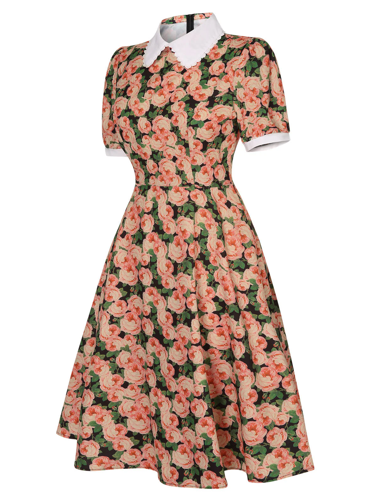 Robe trapèze bouffante à revers roses des années 1950 - Image 2