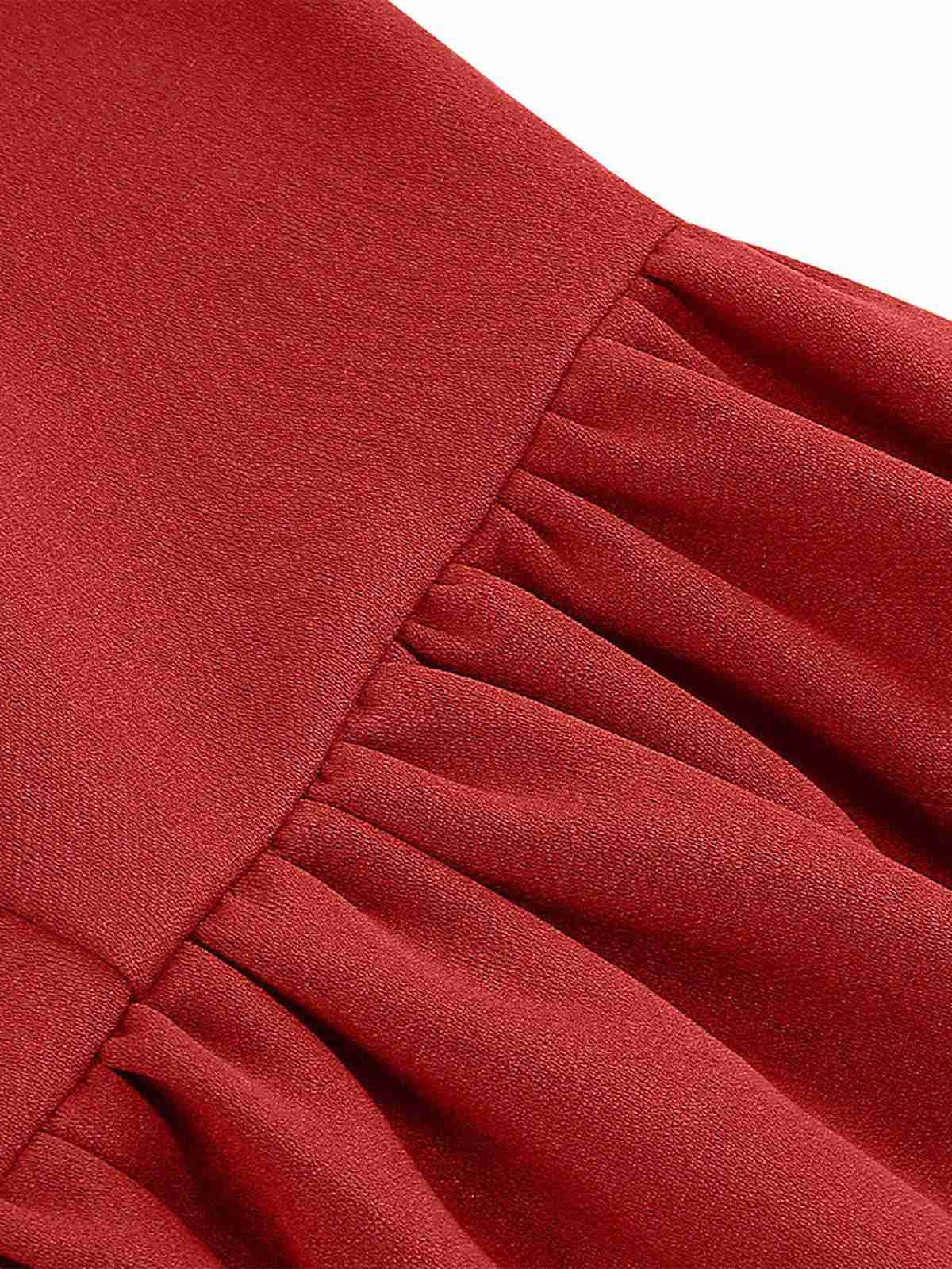 Robe trapèze boutonnée à col en nœud solide des années 1950 - Image 4