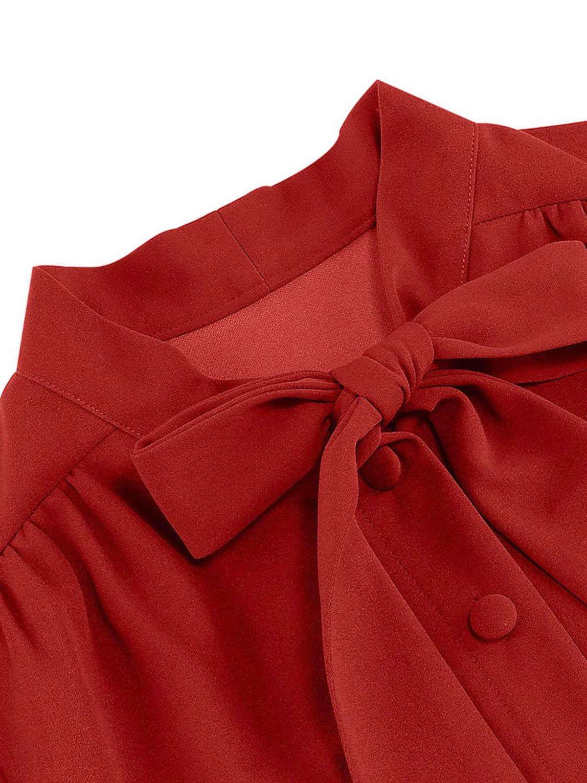 Robe trapèze boutonnée à col en nœud solide des années 1950 - Image 6