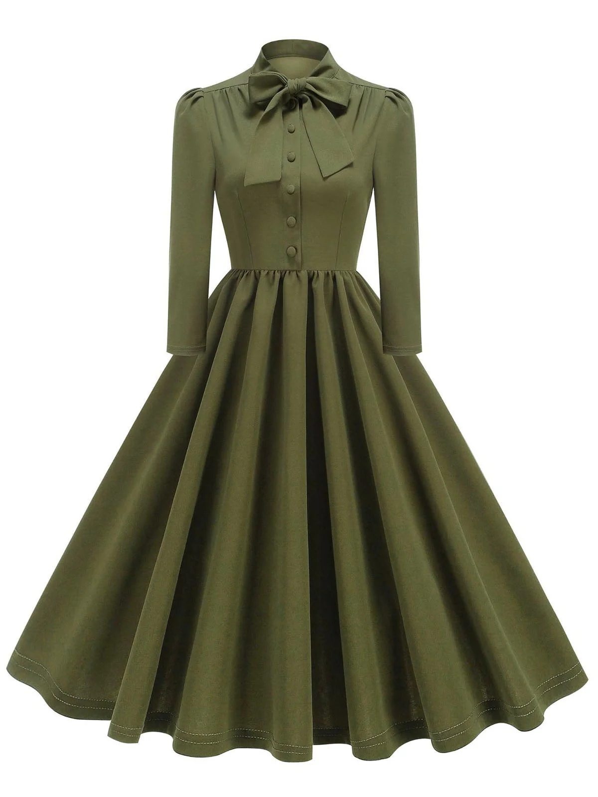 Robe trapèze boutonnée à col en nœud solide des années 1950 - Image 8