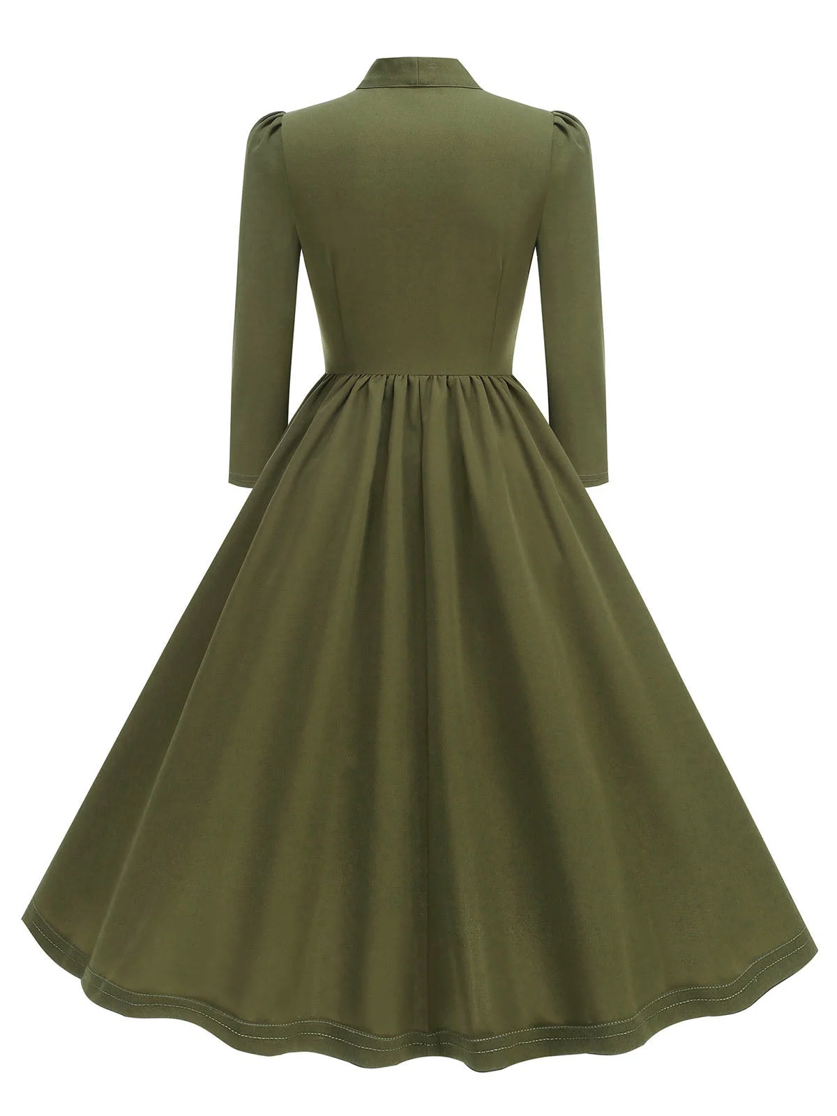 Robe trapèze boutonnée à col en nœud solide des années 1950 - Image 9