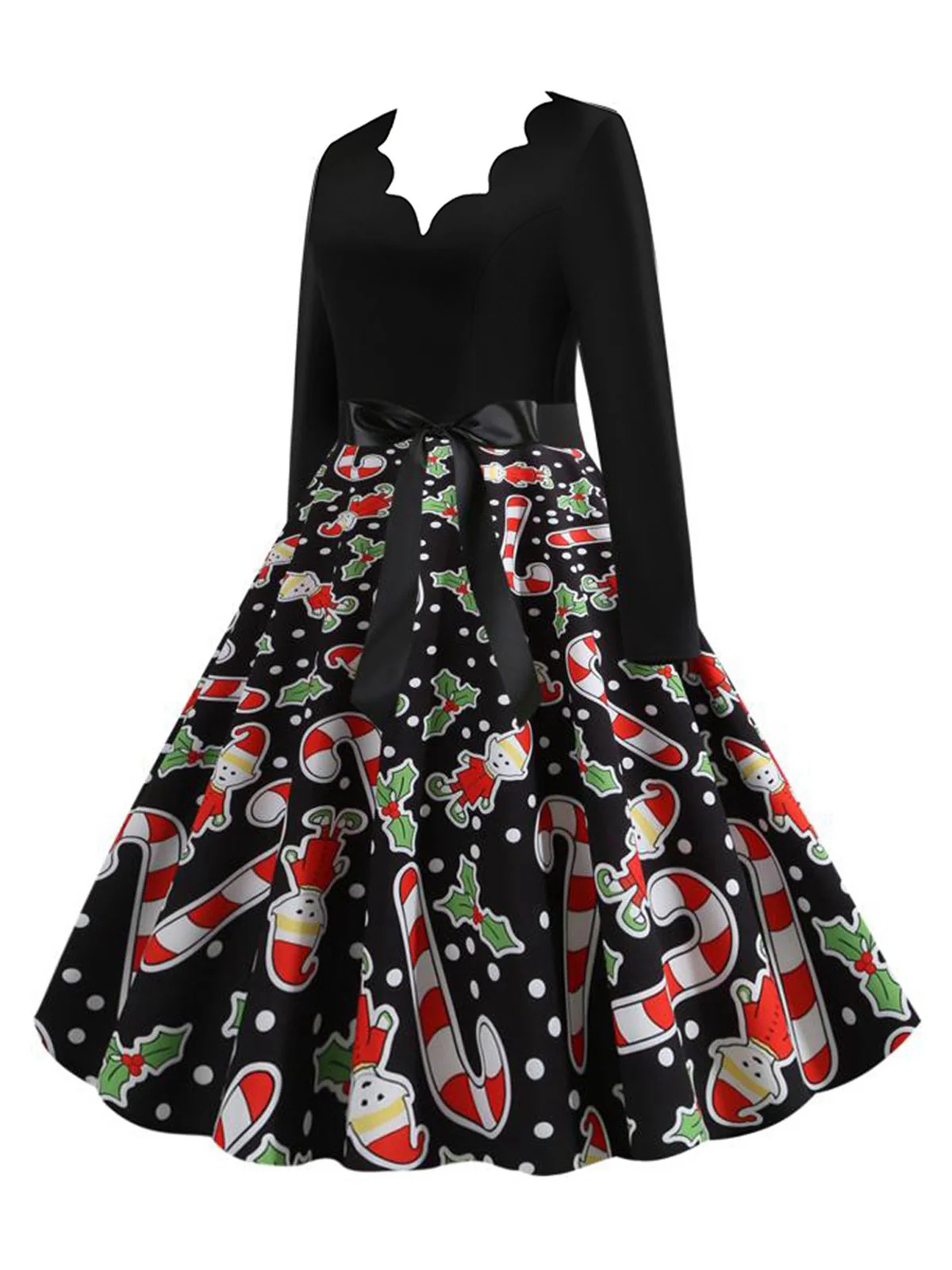 Robe trapèze de Noël à motif de cannes de bonbon des années 1950 - Image 2
