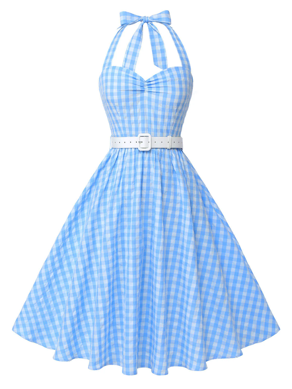 Robe trapèze dos nu à carreaux bleu clair des années 1950 - Image 3